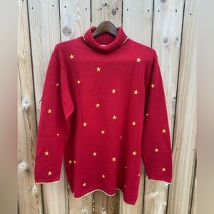 The Quaker Factory Red Sweater with Gold Stars